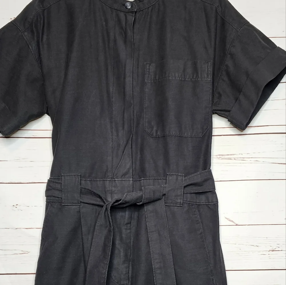 Everlane The Fatigue Black Short Sleeve Jumpsuit with Belt